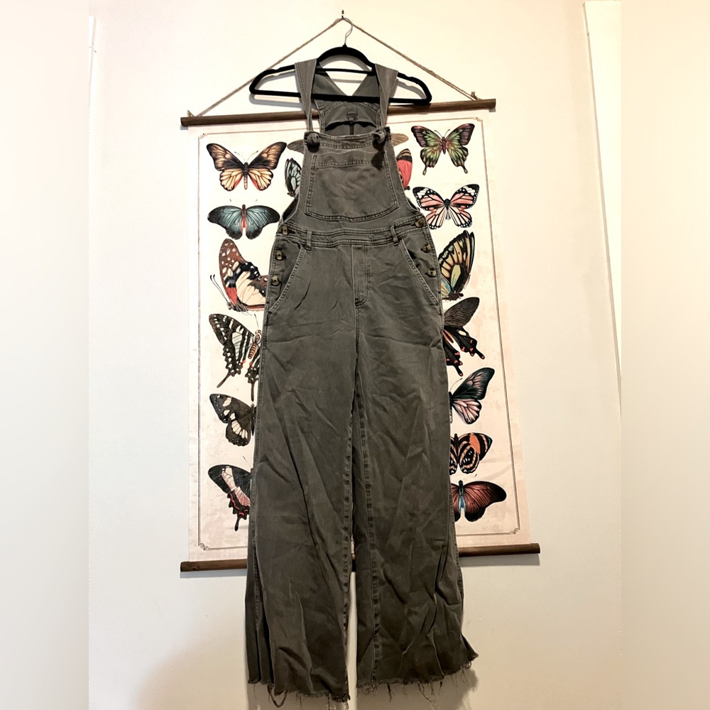 Aerie raw hem wide leg overalls